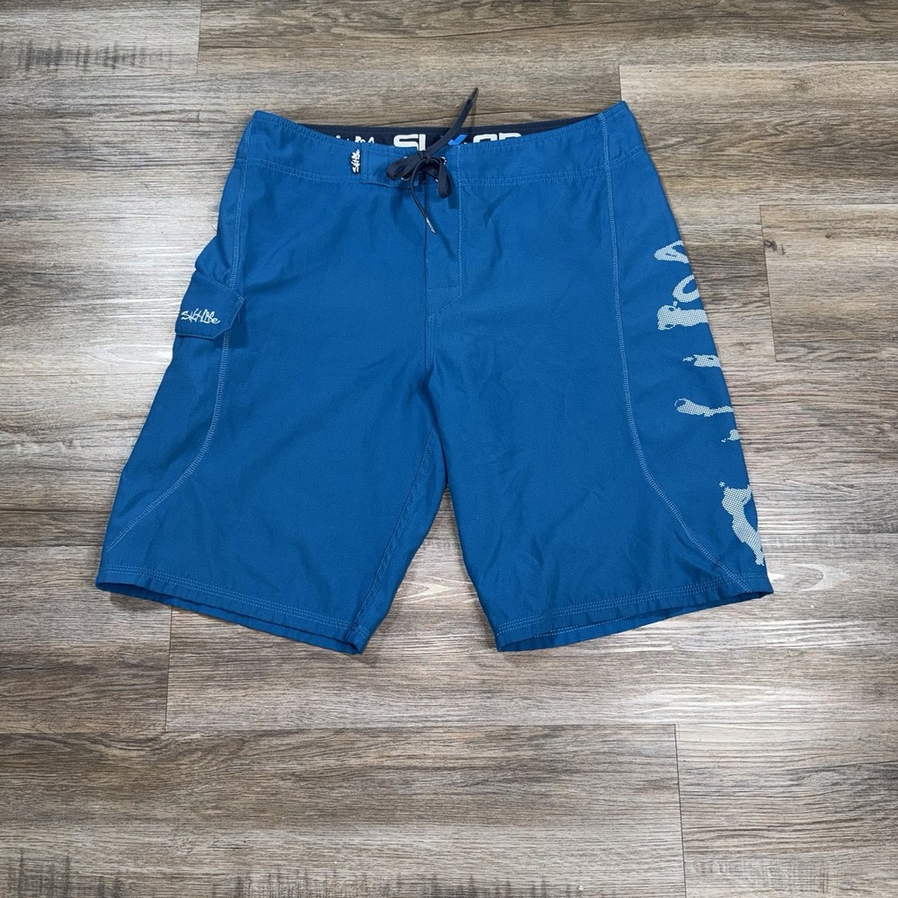 Salt Life Shorts Mens 32 Blue Board Signature Skull Graphic Down Leg Quick Dry